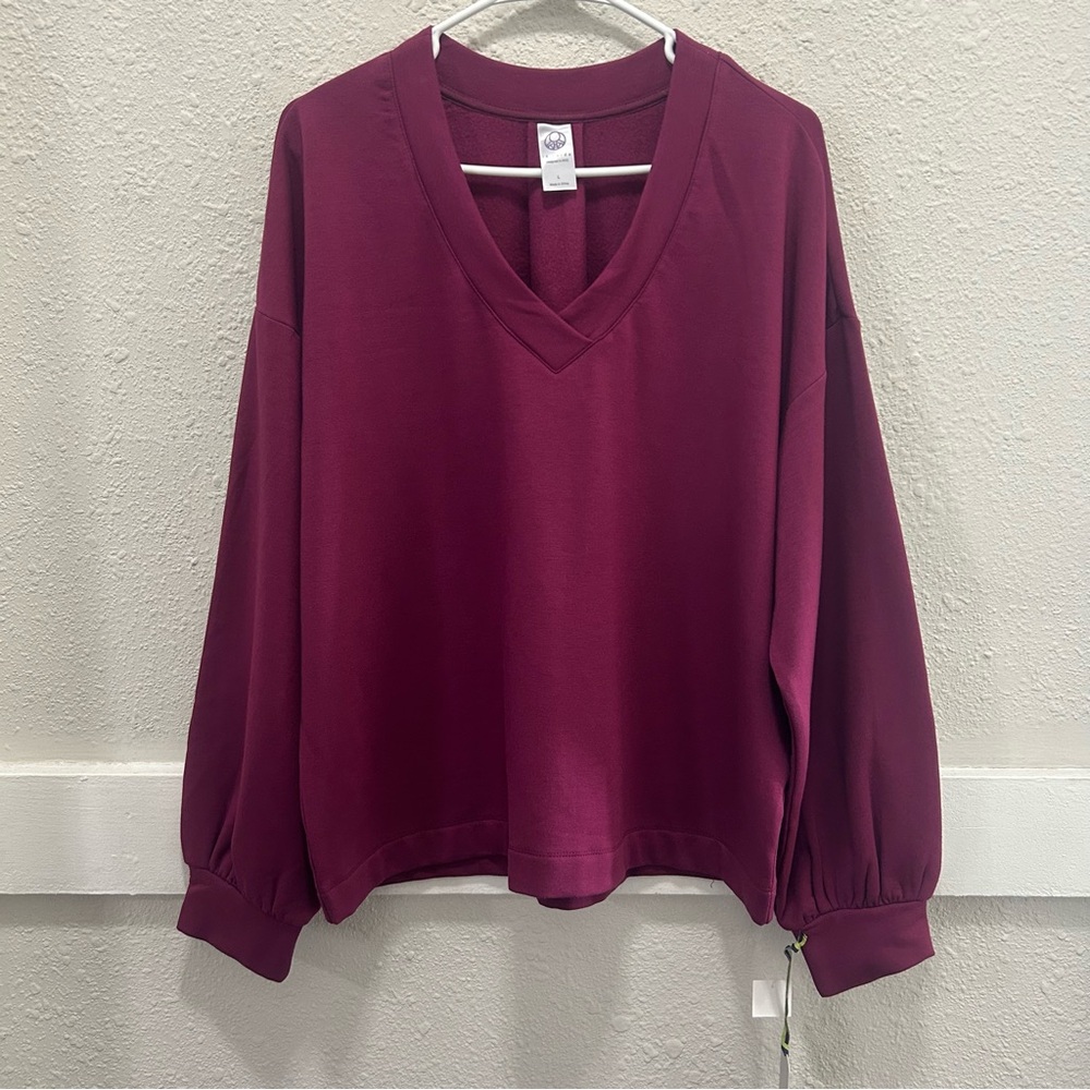 Te Verde Oversized V-Neck Fleece Pullover in Purple Potion Size Large NWT